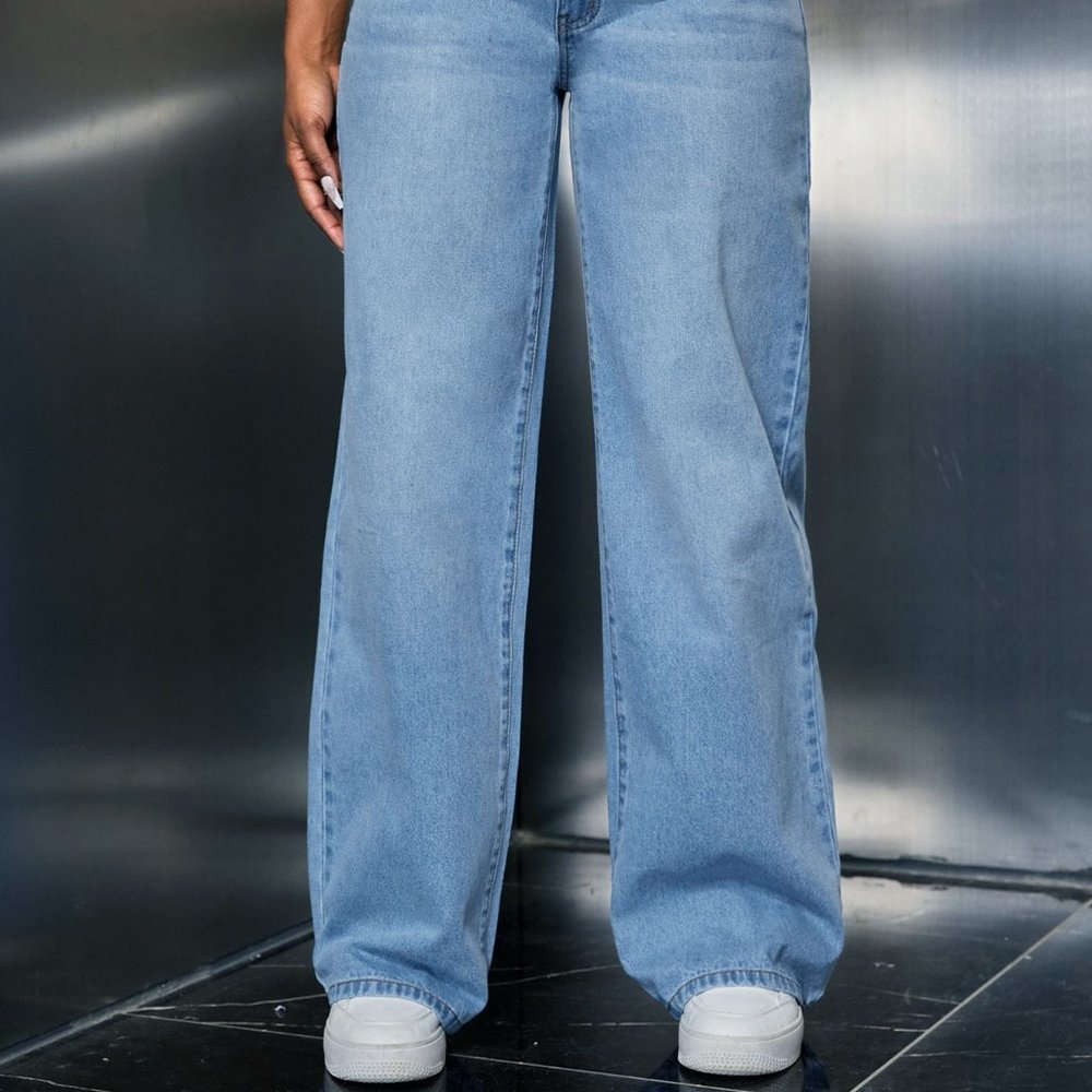 Wide Leg Denim Pants, Drop waist Slant Pocket Wide Leg Jeans - Picture 6 of 6